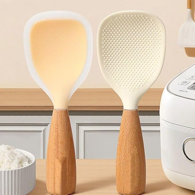 White Standing Silicone Rice Spoon Paddle, Household Rice Shovel Heat Resistant Anti-scalding Rice Scooper, Rice and Potato, Serving Spoons Dining and Flatware