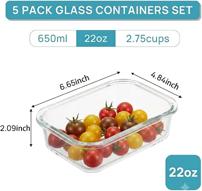 Vtopmart 5Pack 22oz Glass Storage Containers - Image 2