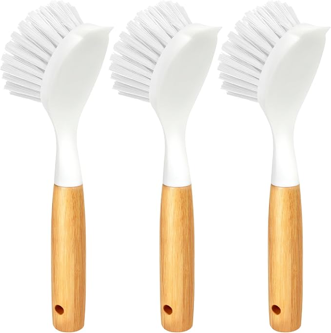 Holikme 3 Pack Dish Brush with Bamboo Handle Cleaning Brush, Pans and Vegetables by Holikme