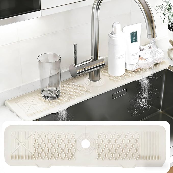 24 Inch Silicone Faucet Mat for Kitchen Sink, 7° Slope Fast Self-Draining Sink by EBIGIC