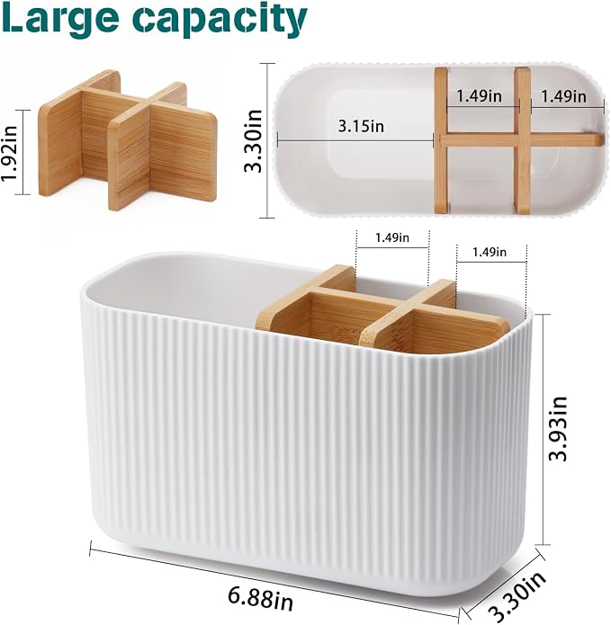 GFWARE White Toothbrush Holder, 5 Slots Bathroom Storage Organizer | Bamboo - Image 6