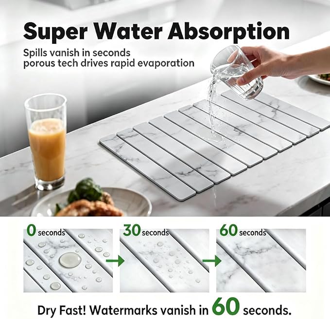 Stone Drying Mat for Kitchen Counter, Quick Diatomaceous Earth Mats for Dishes - Image 4