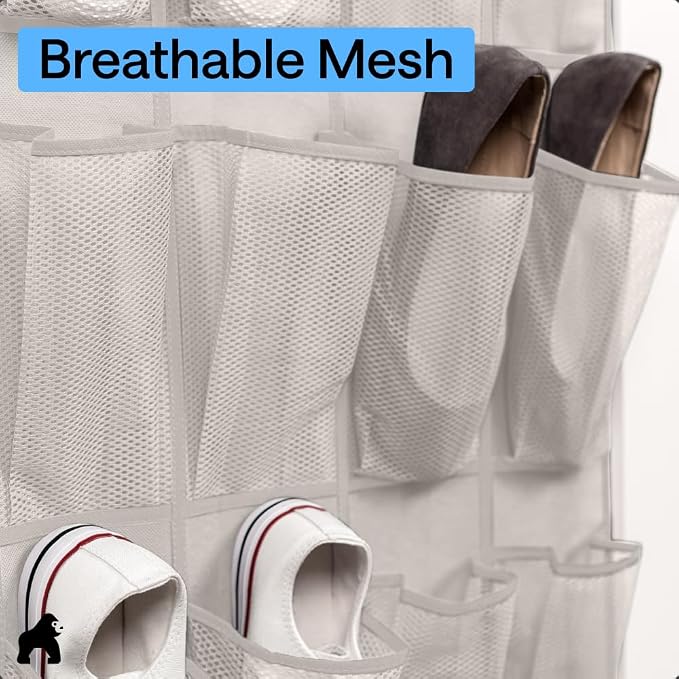GORILLA GRIP Over the Door Shoe Organizer, 24 Large Pockets, Linen | Breathable - Image 5