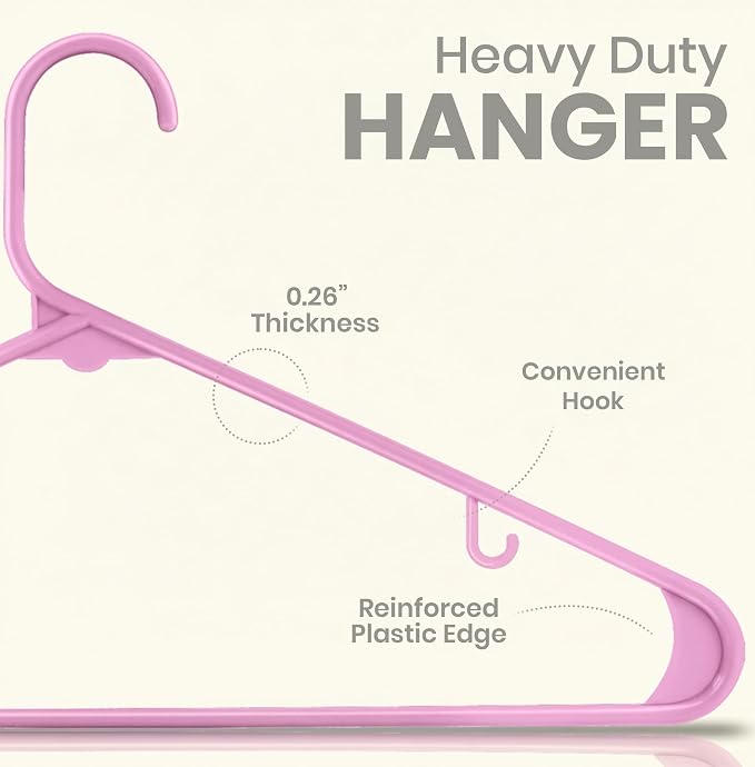 Utopia Home Plastic Hangers 30 Pack – Built-in Strap Hooks Pink | Space saving - Image 2