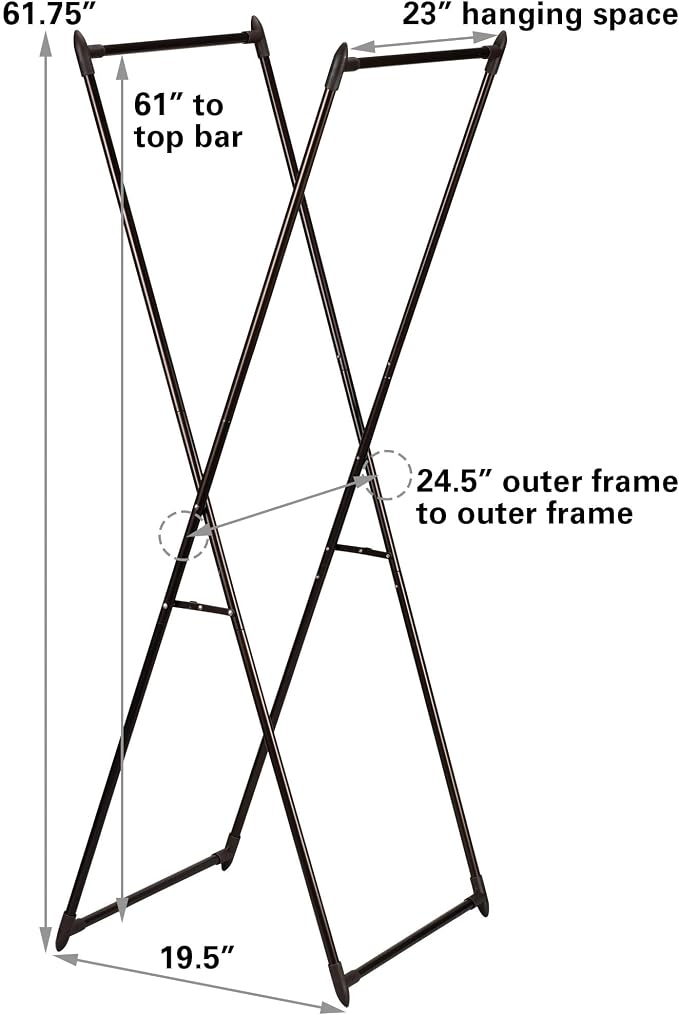Household Essentials Valet Folding Clothes Rack, Strong Metal X-Frame, Chic - Image 4