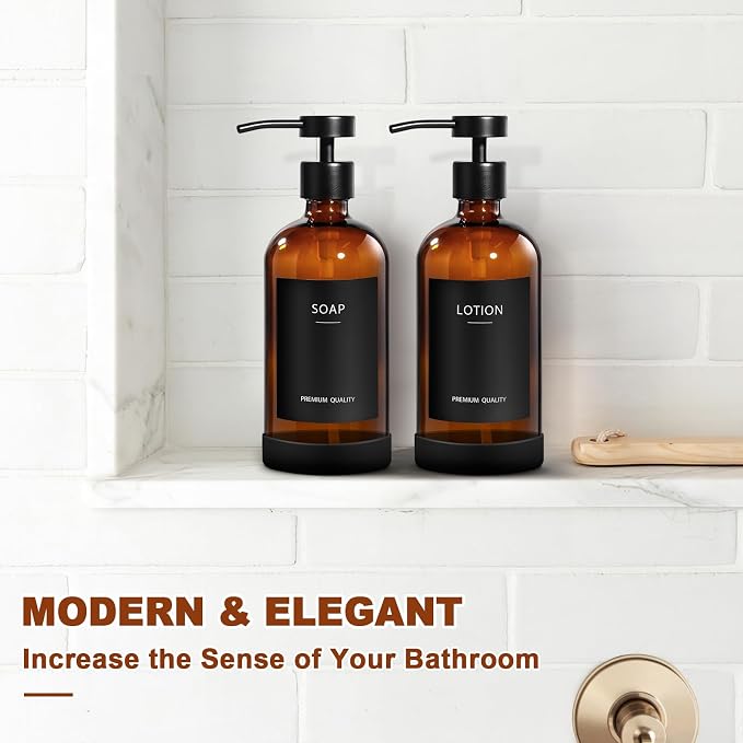 RYTOXILO Hand Soap Dispenser 2 Pack, Amber Glass Bathroom Soap Dispenser - Image 7