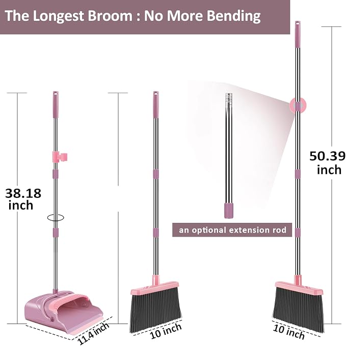 Broom and Dustpan Set for Home, Indoor&Outdoor Sweeping, Stand Up Broom and - Image 2
