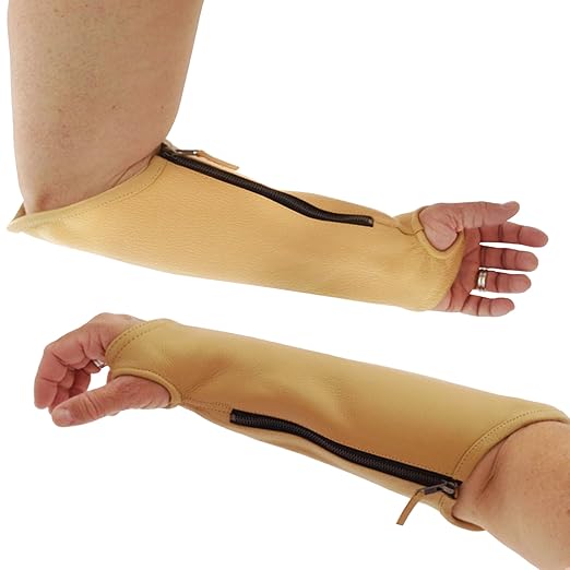 Arm Chaps Extended Elbow Leather Arm Guard - Arm Sleeve Protectors for Thin Skin and Bruising, Scratches & Cuts - Protective Arm Sleeve for Any Age- Left & Right Form-Fitting - Tan (1Pair/X-Large).