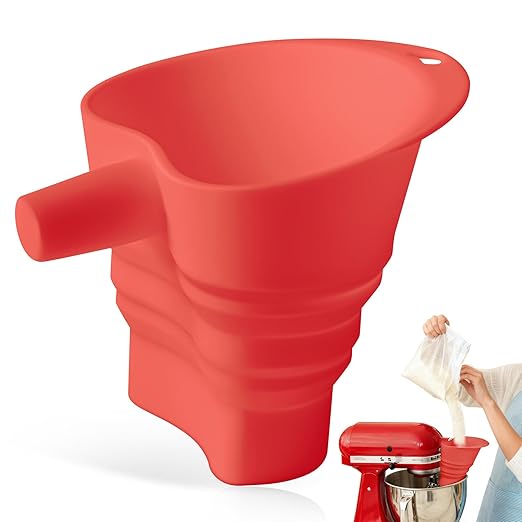 Flour Funnel for KitchenAid Mixer - Stand Mixer Attachment Compatible with (KSM150) 4.5-5 Qt Tilt-Head Mixers Red (Red)