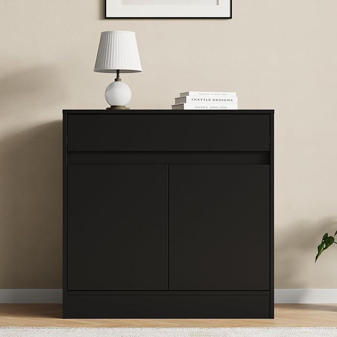 Buffet Cabinet with 2 Doors and Drawer, Coffee Bar Cabinet with Adjustable Shelf, Modern Kitchen Buffet Sideboard for Living Room, Kitchen, Black