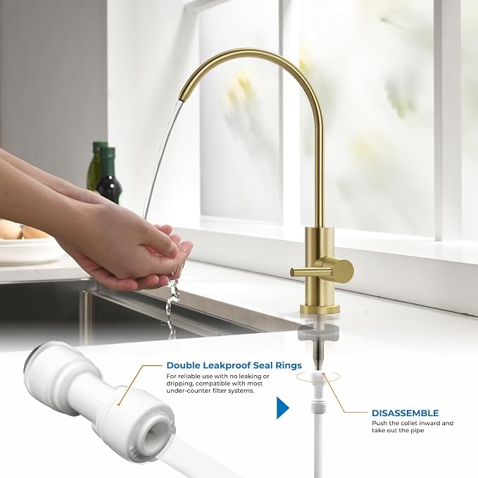 WEWE Drinking Water Faucet for RO System, Non-Air Gap, Brushed Gold | Lead-Free - Image 5