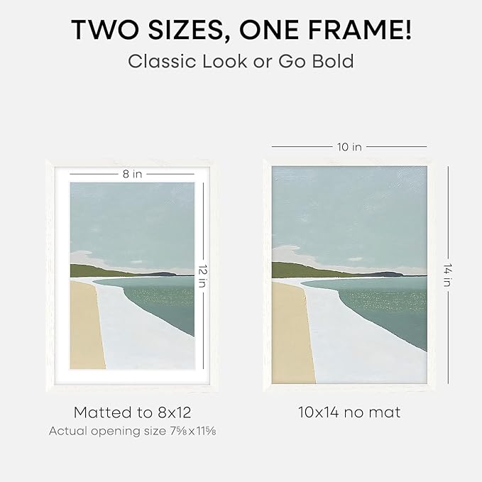 Homeforia White Frame 10x14 Wood, High End Oak 10x14 Picture Frames with Mat 8x12, 10 x 14 White Wooden Poster Frame Matted to 8 x 12 inch Photo, 14by10 Thin Frames, Tempered Glass, Wall Kit, Set of 2