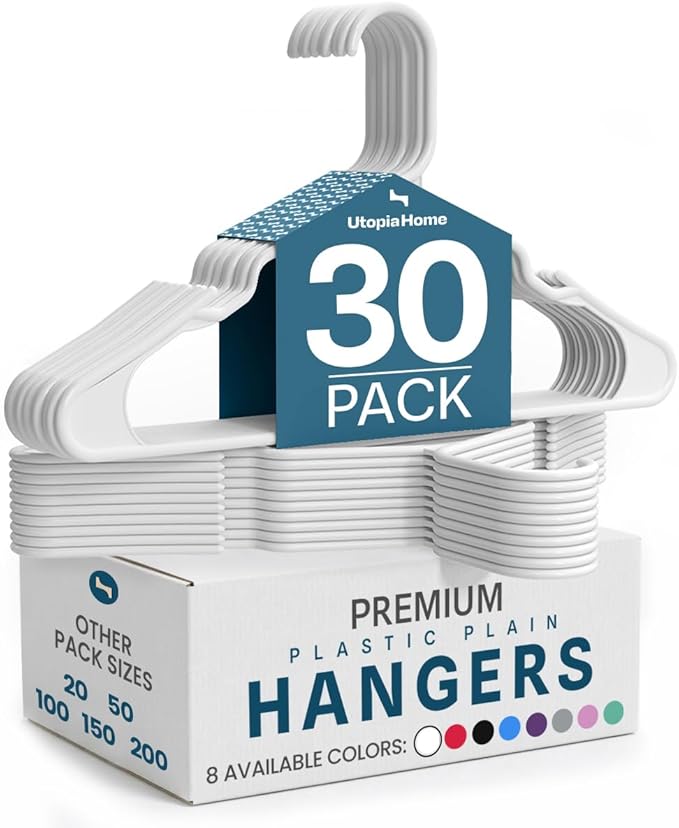 Utopia Home Plastic Hangers 30 Pack – Space Saving Clothes Hanger White | by UTOPIAHOME
