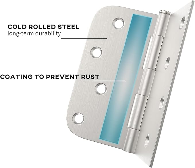 12 Pack goldenwarm Door Hinges Satin Nickel 4inch Interior Door Hinges with Square & Round Corners, Brushed Nickel Flat Butt Hinges Door Hardware