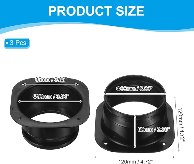 PATIKIL 4 Inch Duct Connector Flange, 3Pack Plastic Straight Pipe Flange Dryer Vent Connector for Air Heating Cooling Ventilation HVAC System, Black