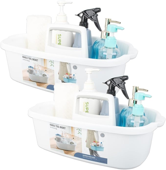 Large Cleaning Supplies Caddy Portable Shower Caddy Basket White 2 Pack by JiatuA