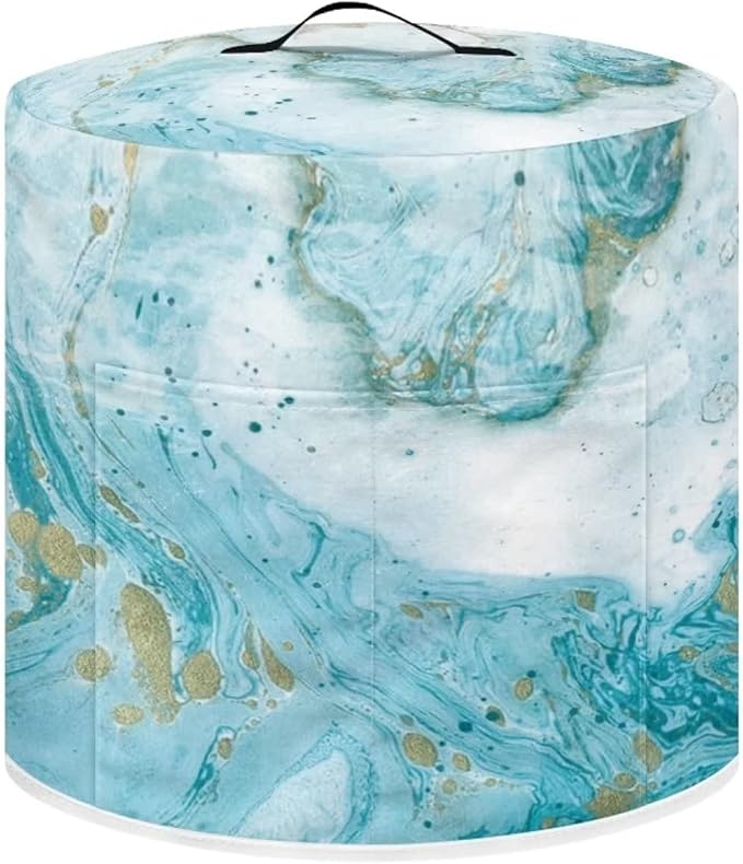 Dust Cover for Kitchen Accessories, for 6 Quart Pressure Cooker Air Fryer Rice Cooker Kitchen Appliance Dust Covers with Storage Pockets Dust-proof Washable, Sky Blue Marble