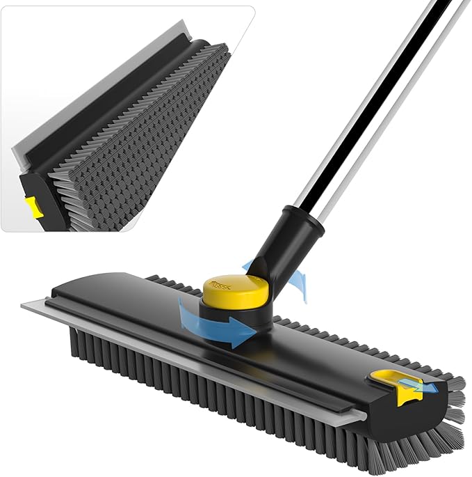 Floor Scrub Brush with Long Handle, 3 in 1 Scrape and Heavy-Duty Stiff Bristle by DOLPLEAP