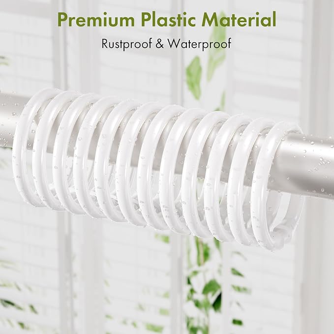 Amazer White Shower Curtain Rings, Shower Curtain Hooks Rings - Image 3