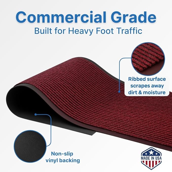 Consolidated Plastics Brush Dry Mat - Made in USA, Heavy-Duty Commercial DoorRug for Indoor/Outdoor Entryways, Non-Slip Backing for High-Traffic Areas (2' W x 3' L, Red)