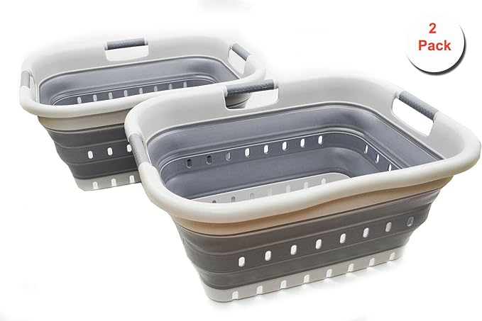 SAMMART 41L Set of 2 Collapsible 3 Handled Plastic Laundry Basket-Foldable Pop - Image 2