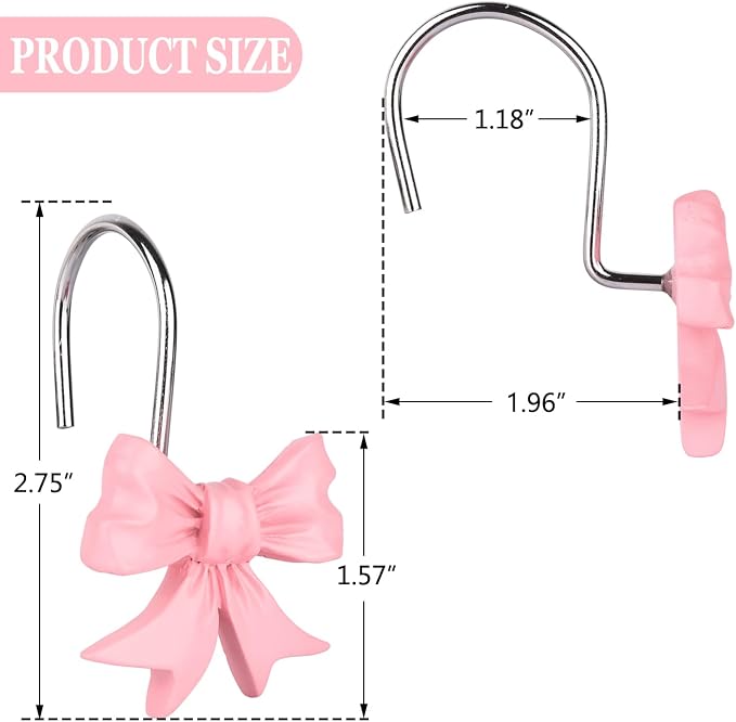 12 pcs Bow Knot Shower Curtain Hooks, Home Decorative Shower Curtain Rings - Image 3