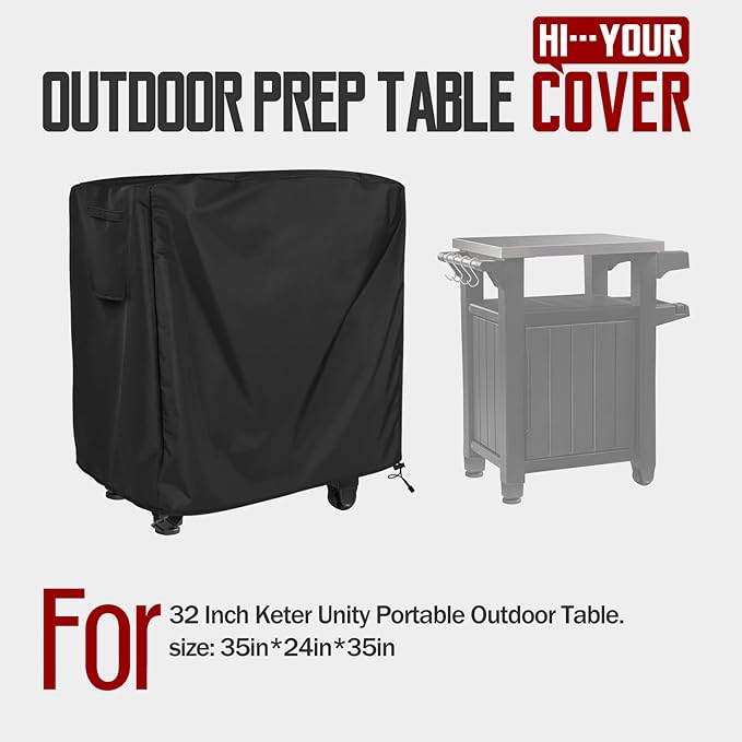 Portable Outdoor Table Cover, Fits 32 Inch Keter Unity Portable Outdoor Table,420D Tear-Resistant, UV Resistant, All Weather Protection Preptable Cover,Black(35" L x 24" W x 35" H)