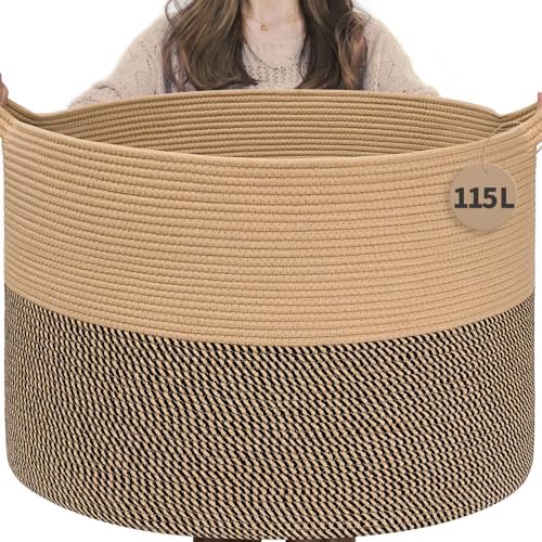 INDRESSME 115L Extra Large Woven Wicker Blanket Basket Living Room by INDRESSME