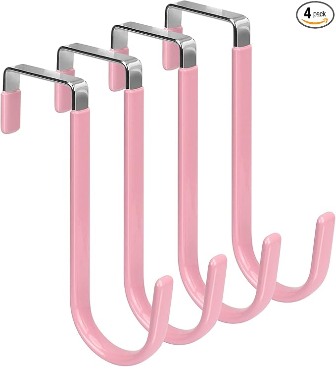 FYY Over the Door Hooks, Single-Hanger 4 Pack, Fits Doors 1 3/8" Pink | Heavy by FYY