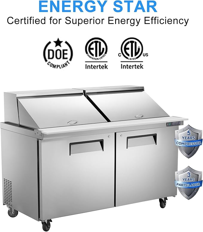 JINSONG Stainless Steel Sandwich & Salad Prep Table, Commercial Refrigerated Food Prep Station with Cutting Board & 8 Pans, 7.4 cu. ft Fridge Salad Bar for Restaurants (60''W 16.4 Cu.ft)