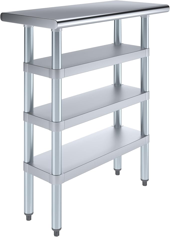 14 in. x 30 in. Stainless Steel Work Table with Three Bottom Shelves | NSF Kitchen Prep Table | Utitly Metal Table