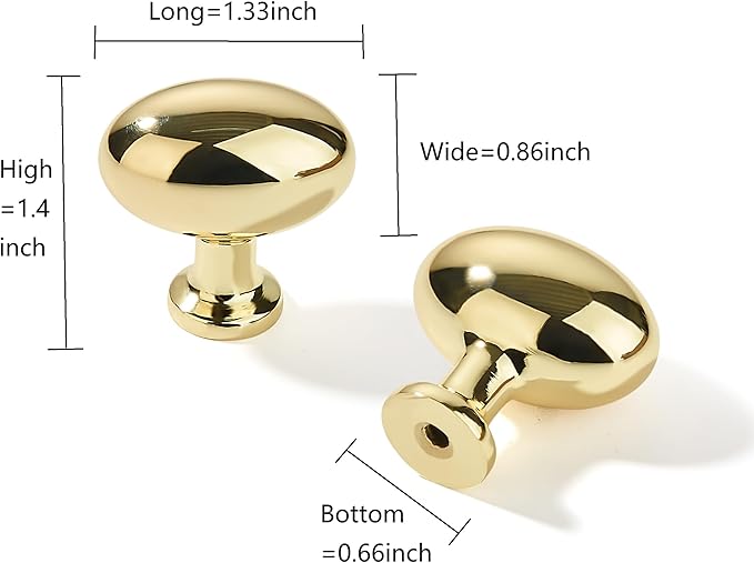 khtumeware 2 Pack 1-3/8 inch(35mm) Polished Brass Cabinet Knobs Dresser Knobs Oval Unlacquered Brass Drawer Knobs Kitchen Cabinet Hardware Egg Knobs for Dresser Drawers