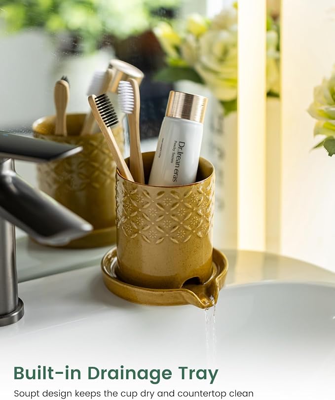 Zoeeker Toothbrush Holder with Drainage, Ceramic Toothbrush Holders Set | - Image 4