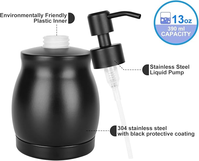 Black Stainless Steel Soap Dispenser, Modern Countertop Liquid & Lotion - Image 4