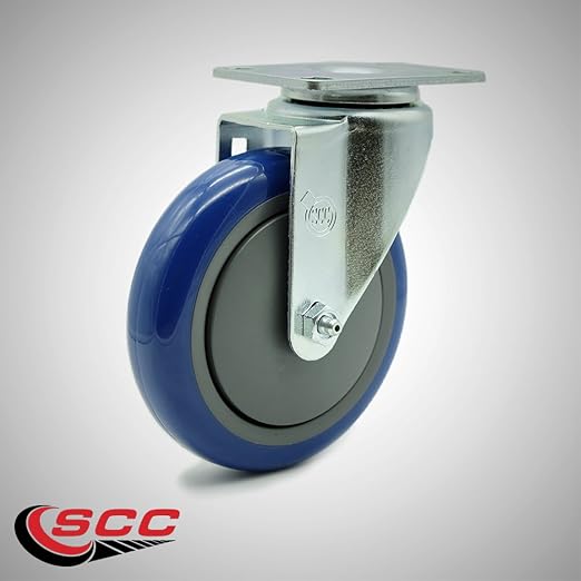 Service Caster Brand Replacement Caster for Uline Caster H-7449S - Stainless Steel Swivel Top Plate Caster with 5 Inch Blue Polyurethane Wheel - Fits Carts and Platform Trucks H-6348