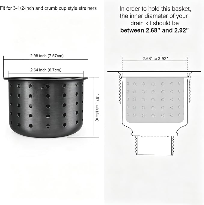 Kitchen Sink Drain Basket Only, Gunmetal Black 3-inch Basket - Image 2