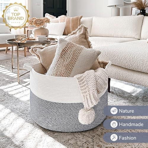 INDRESSME XXXLarge Woven Rope Blanket Basket Living Room Navy - Image 6