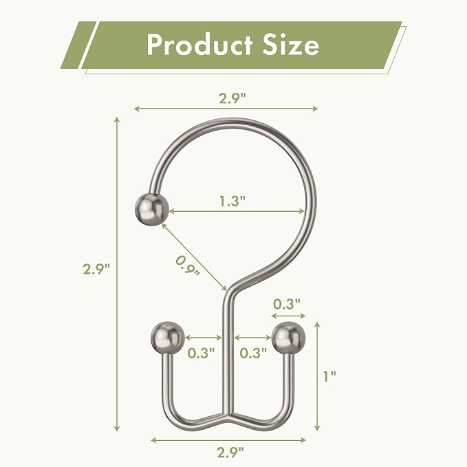 Amazer Nickel Shower Curtain Hooks, Rust-Resistant Metal Shower Hooks Shower - Image 2