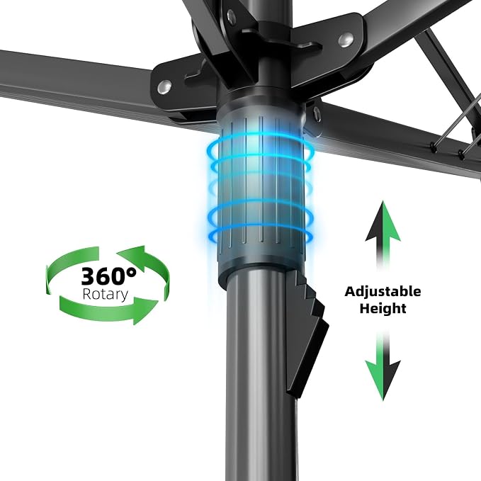 Heavy Duty Outdoor Umbrella Drying Rack, Rotating Height Adjustable Clothesline - Image 5