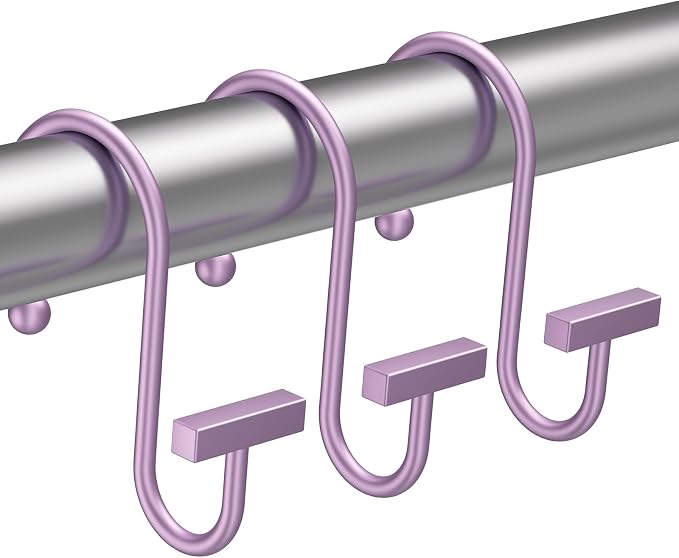 Purple Shower Curtain Hooks, Bathway Shower Curtain Rings Rust Proof, T-Bar by Bathway