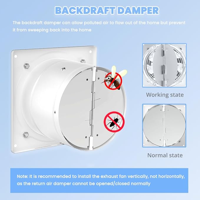 8 inch Exhaust Fan, 735CFM Wall Mounted Vent Fans, Ventilation Fan Bathroom Garage Attic Exhaust Fan Ceiling and Wall Mount Fan for Kitchen/Bathroom, 110V 80W