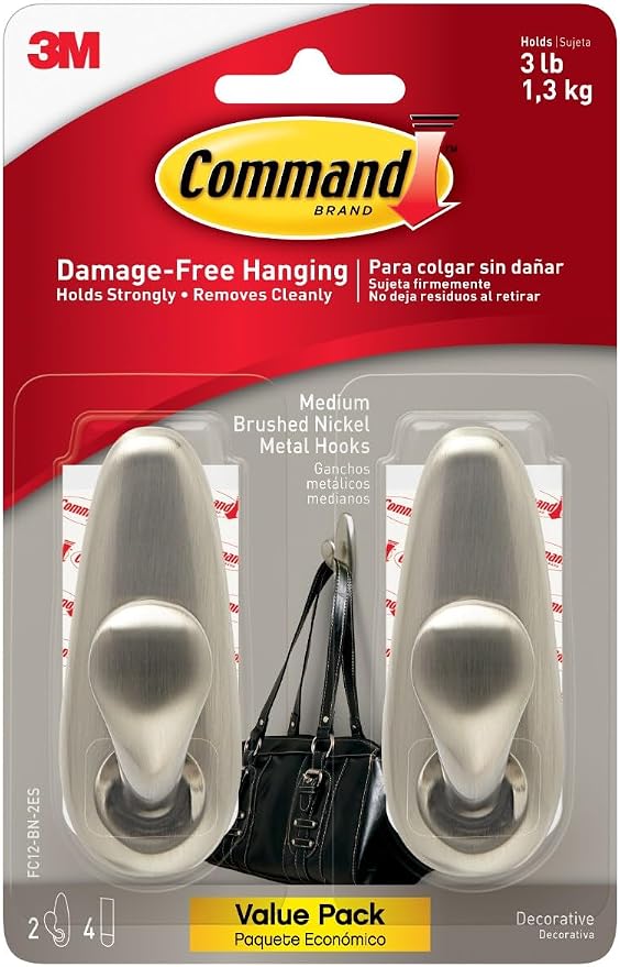 Command Medium Brushed Nickel Forever Classic Hooks, 2 Hooks, 4 Strips | by Unknown