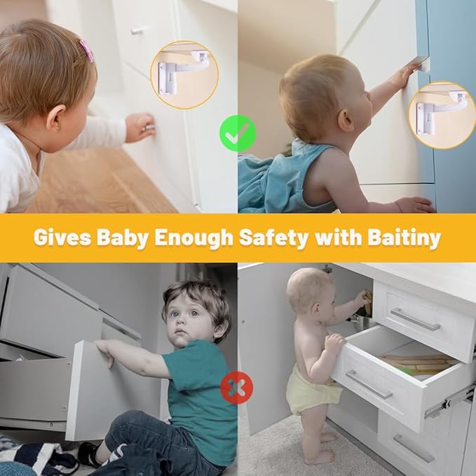 Invisible Baby Proofing Cabinet Latch Locks (12 Pack) - No Drilling or Tools Required for Installation