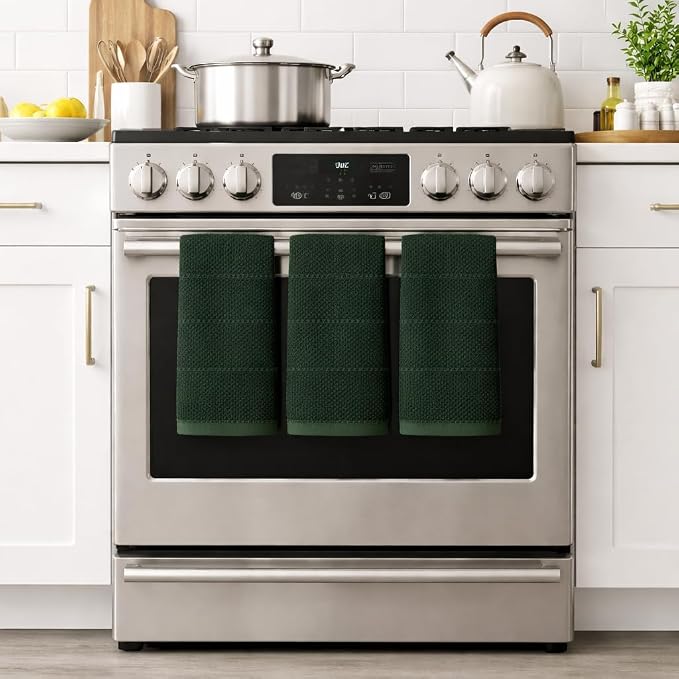 Dark Green Kitchen Hand Dish Towels, 100% Cotton - Image 2