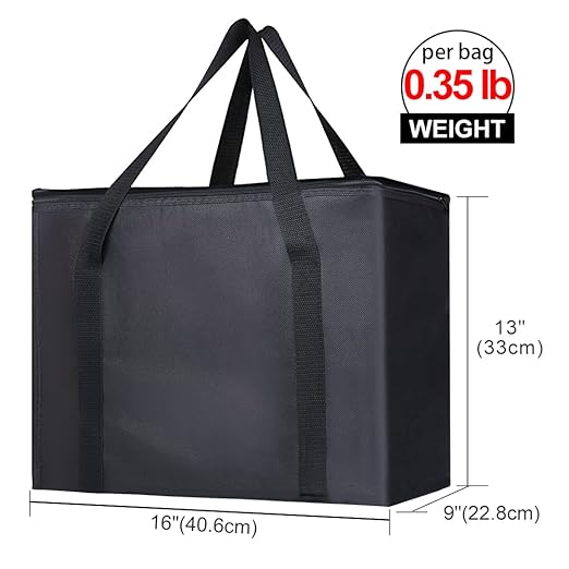 Bodaon 3-Pack Insulated Reusable Grocery Shopping Bag, X-Large Frozen Food Cold, Cooler Bags with Secure Top, Insulated Food/Pizza Delivery Bag, Black