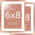 Homeforia Rose Gold 6x8 Picture Frame, High End Metal 6 x 8 Frames with Mat 5 x 7 for Print, 6by8 Desk Frame Matted to 5x7 inch Photo, 6 by 8 Wall or Tabletop Frame, Tempered Glass, Wall Kit, Set of 2