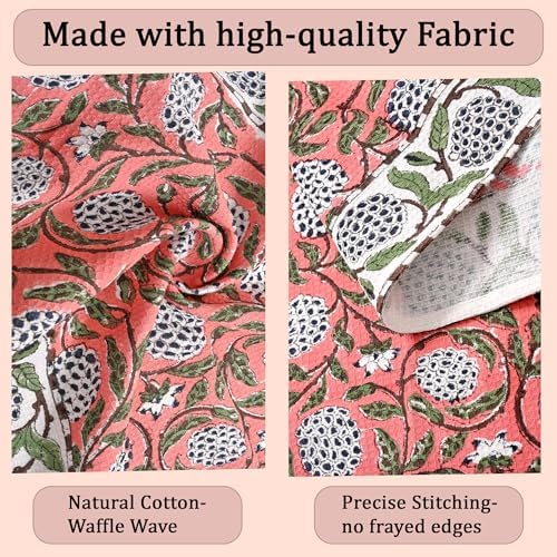 Ridhi Dark Salmon Pink Hand Block Print Cotton Kitchen Towels, 16x28 Inch - Image 2