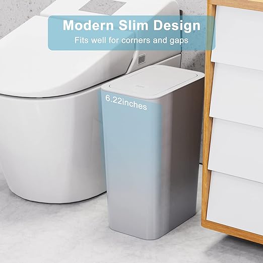 3 Pack 10 Liter / 2.6 Gallon Bathroom Trash Can, Small Trash Can with Lid, Garbage Can Waste Basket for Bathroom, Kitchen, Bedroom, Powder Room, Craft Room, Office, College (Gray)