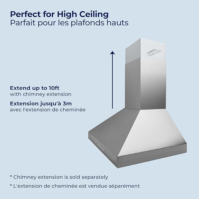 Hauslane Wall Mount Range Hood 30 Inch, Pro Model, Stainless Steel Range Hood, Strong Suction, Changeable LED Lamps, 6” Duct or Ductless, Kitchen Hood Vent, Stove Hood Vent