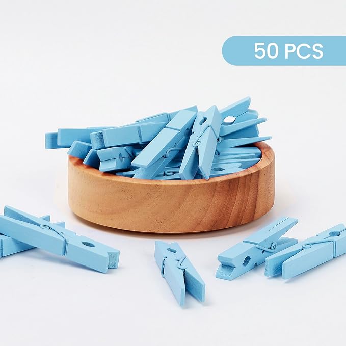 50PCS Blue Wooden Clothespins 2.9 Inch Color Clothes Pins - Image 3